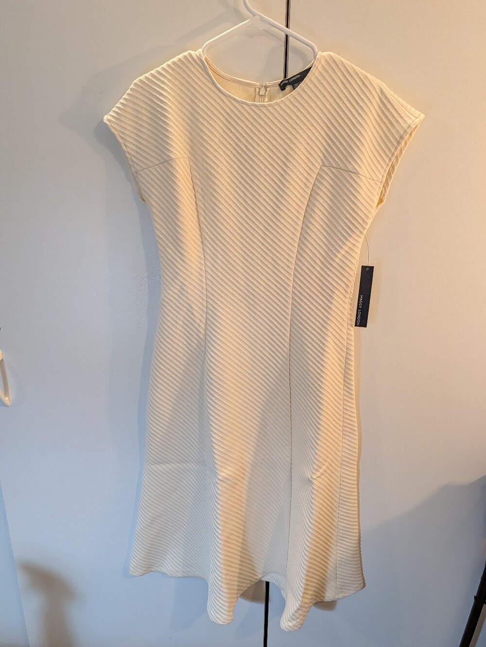 Maggy London Woman's Size 4 Elegant Cream Textured Cap-Sleeve Dress NWT
